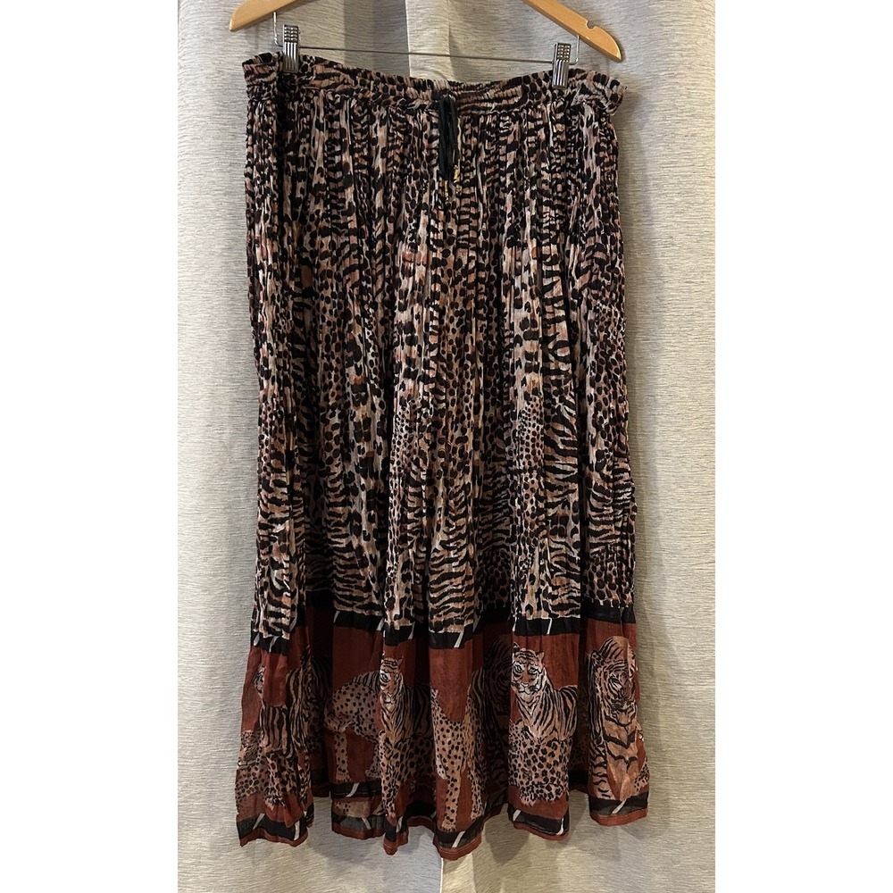 Vintage 90s Women's‎ Maxi Skirt Size M Safari Animal Print Elastic Waist Boho